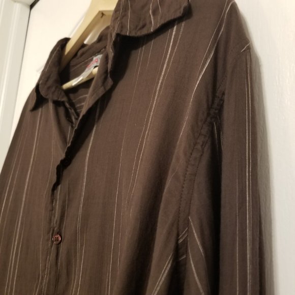 Vintage Brown Striped 100% Cotton Button Up Lightweight & Breathable Long Sleeve - Picture 4 of 9